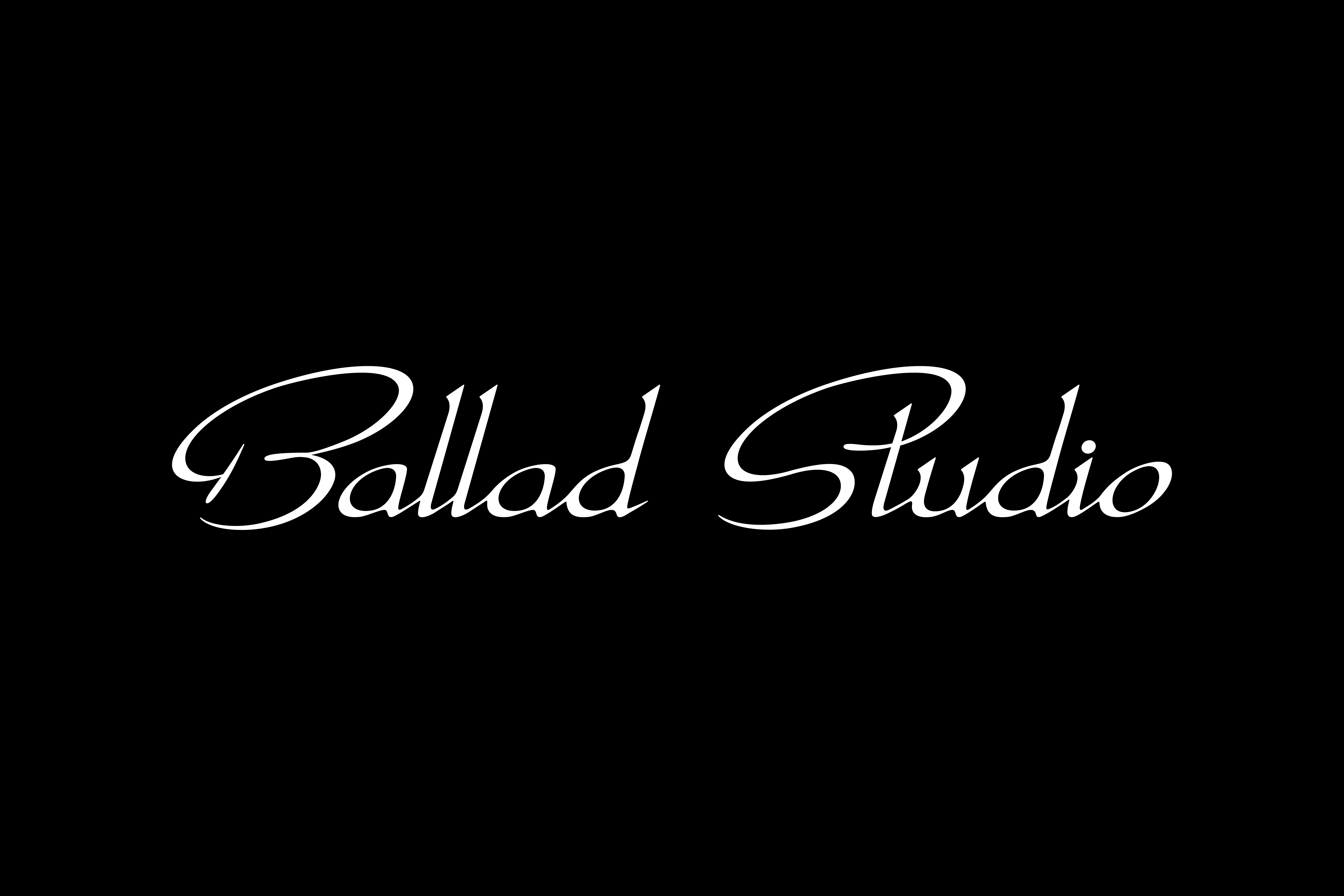 White cursive typography spelling Ballad Studio centered on a solid black background.
