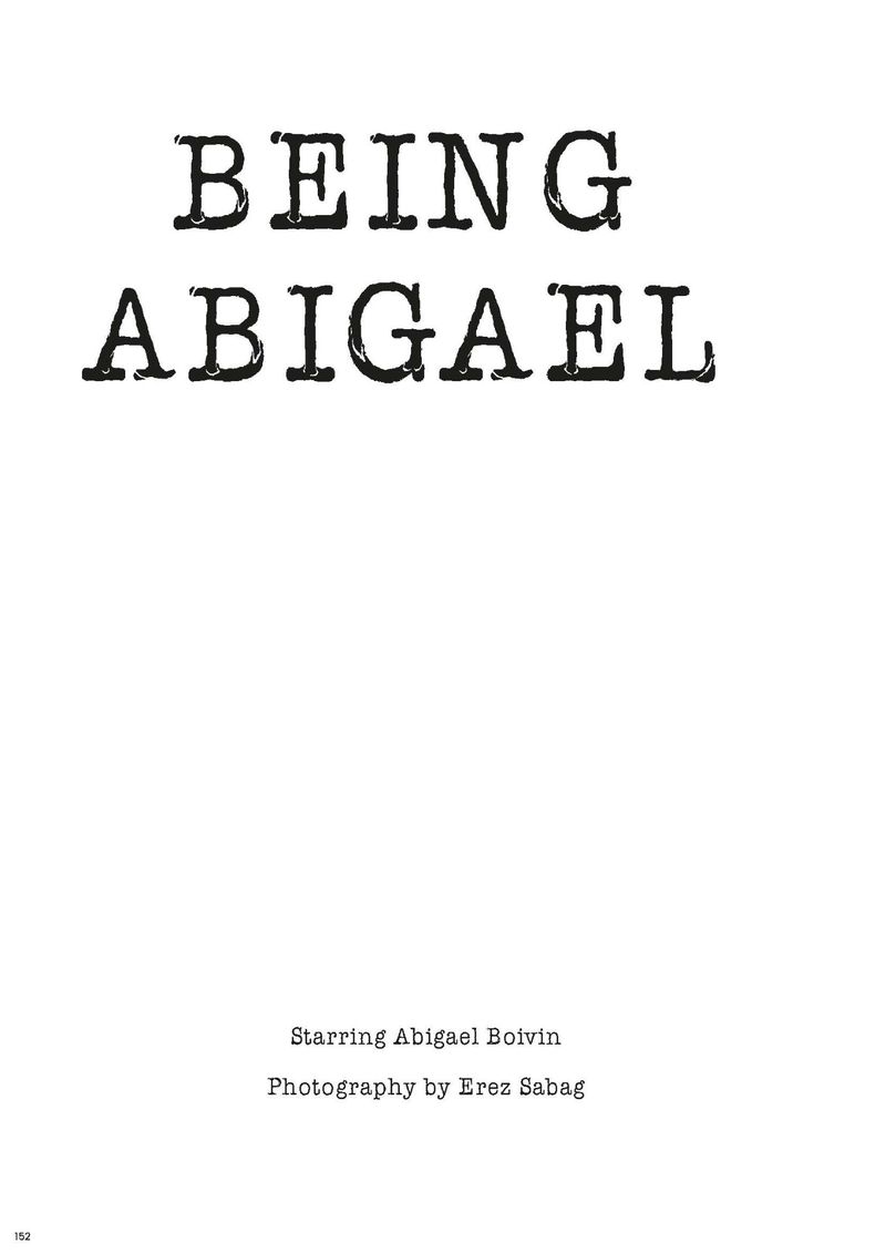 Editorial title page featuring typewriter-style black text reading Being Abigael against a plain white background