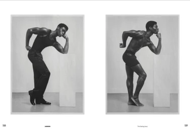 Two black male models posing in monochrome studio portraits for Andron Journal Power issue