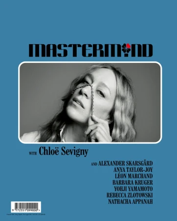 Magazine cover featuring Chloë Sevigny in a black and white photograph with a chain detail against a light blue background with bold typography.