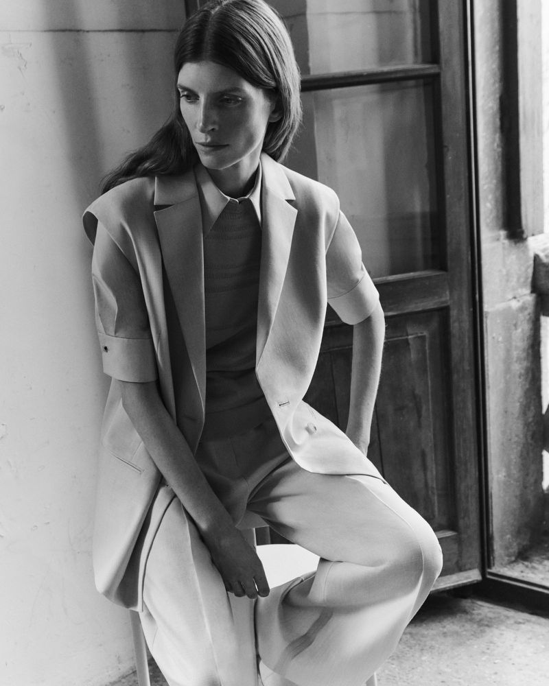 Model Luca Gajdus seated in tailored sleeveless vest and trousers for Giada 2026 SS Leisure project by Alberto Polo Ianez.