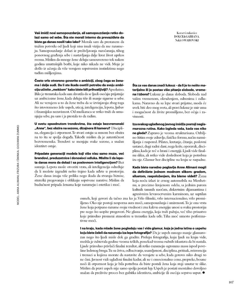 Editorial interview text layout from Harper's Bazaar Serbia set in black typography on a clean white magazine page.