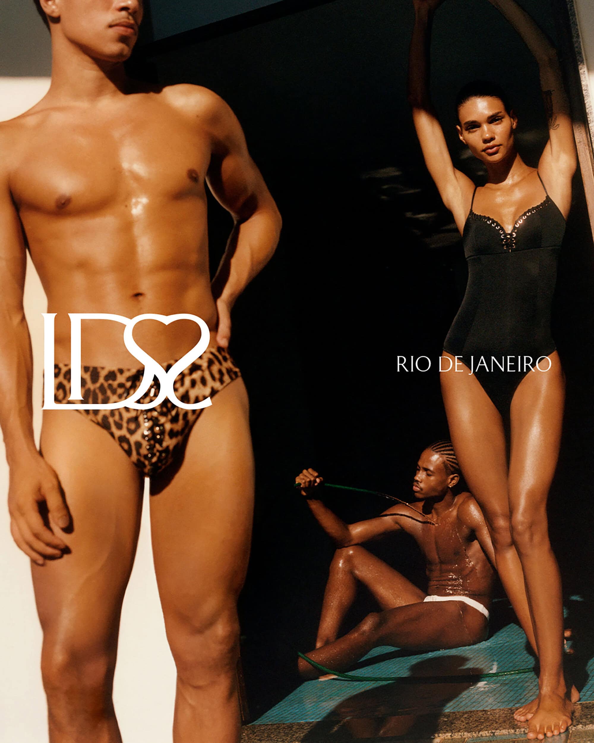 Models posing in swimwear for the Ludovic de Saint Sernin Spring 2026 campaign shot by Jorge Perez Ortiz