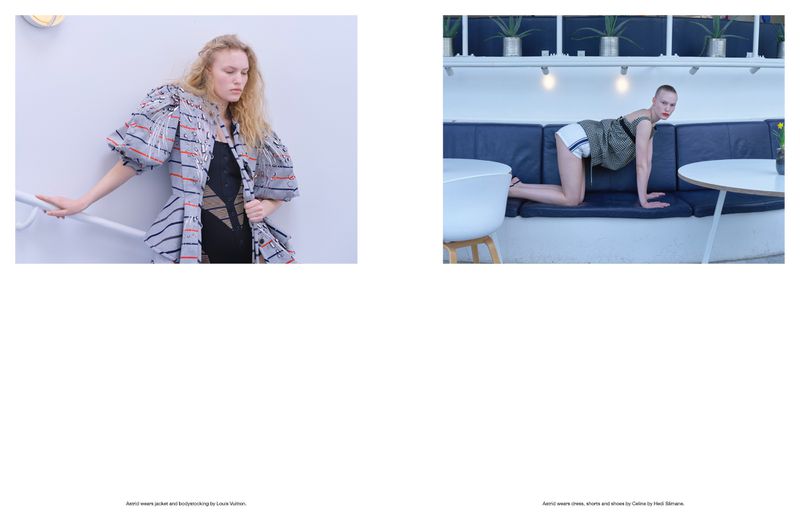 Two distinct scenes feature women in fashionable attire in minimalist environments, presenting a contrasting yet cohesive visual narrative.