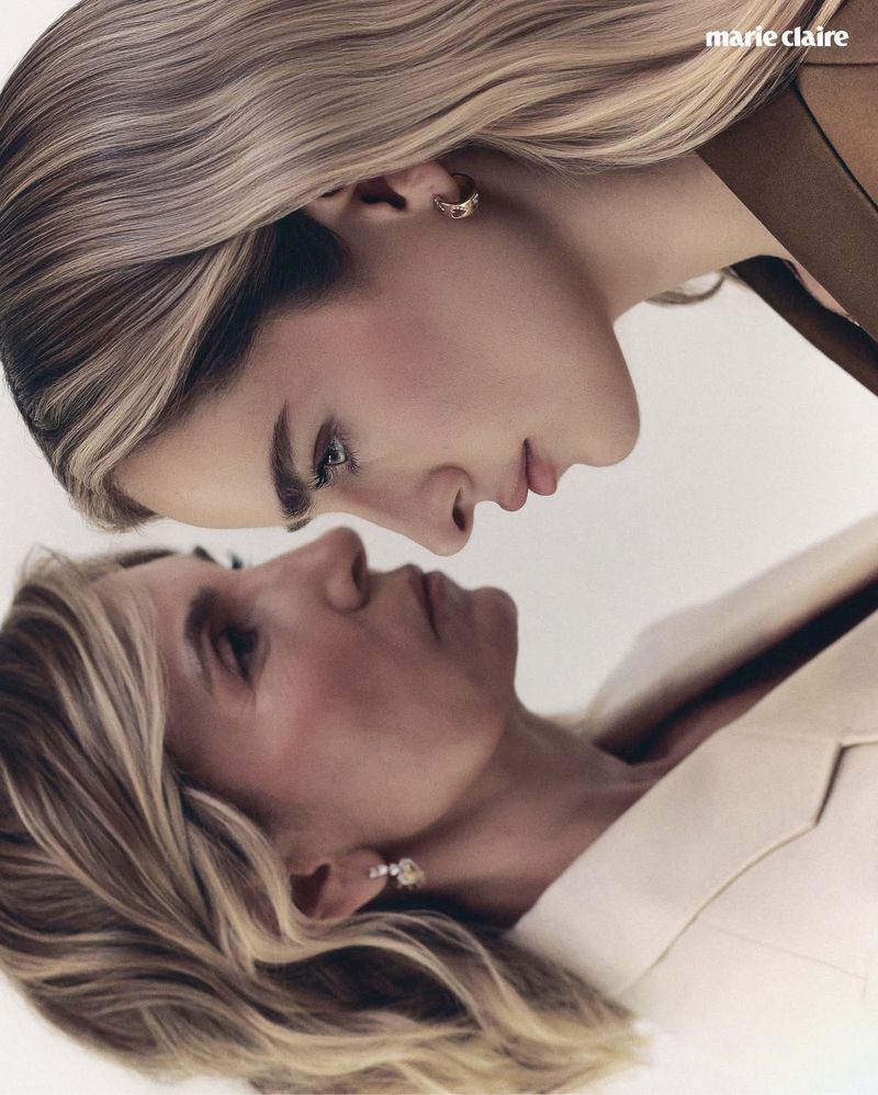 Close-up portrait of two women facing each other in profile against a plain white background for Marie Claire Mexico.