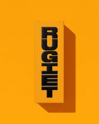 Orange Rugiet product packaging box with debossed black vertical typography cast under direct sunlight with a sharp shadow.