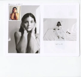 Zine-style editorial spread featuring black and white portrait photographs of Kylie Jenner by photographer Pablo Di Prima.