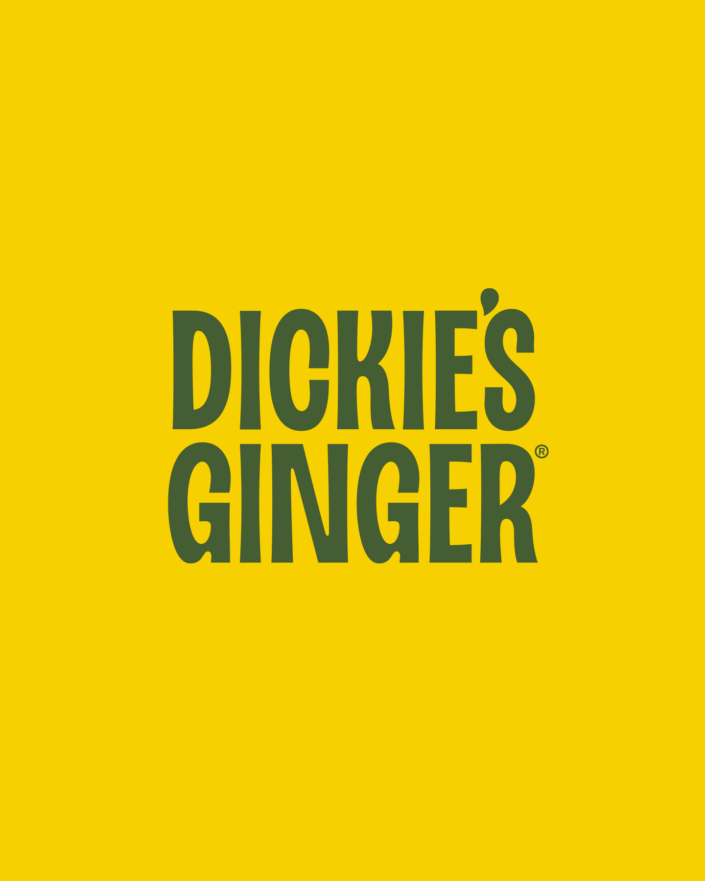 Dark green text reading Dickie's Ginger centered against a vibrant solid yellow background.