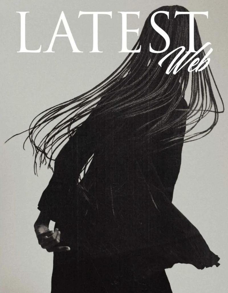 Model J'Adore Benjamin with long box braids in motion wearing black clothing on Latest Magazine Web cover.
