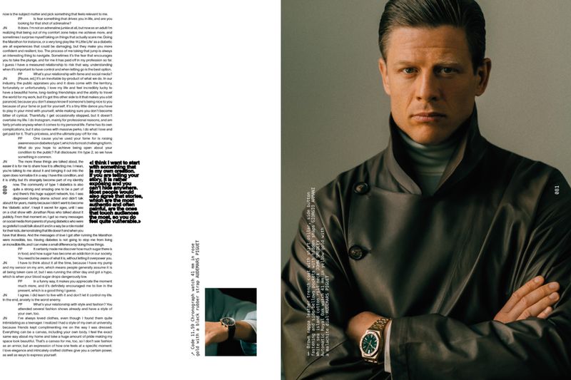 Portrait of actor James Norton wearing a dark leather coat with crossed arms against a neutral background