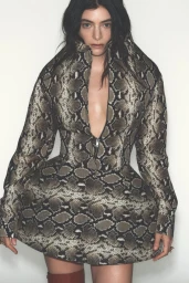 Lorde wearing a snakeskin print dress with a high collar against a white background for Vogue Australia