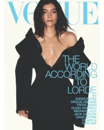 Lorde wearing a structured black top against a plain light background for Vogue Australia cover