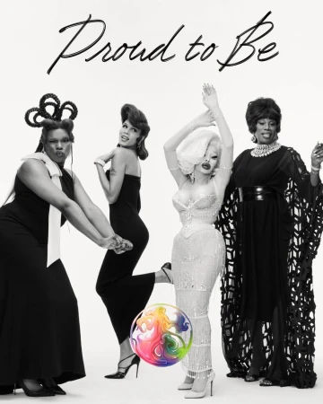Four drag performers including Amanda Lepore posing in glamorous gowns against a white seamless studio backdrop.