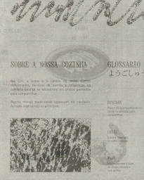 Monochrome printed restaurant menu layout on textured paper featuring Portuguese typography and culinary glossary entries.
