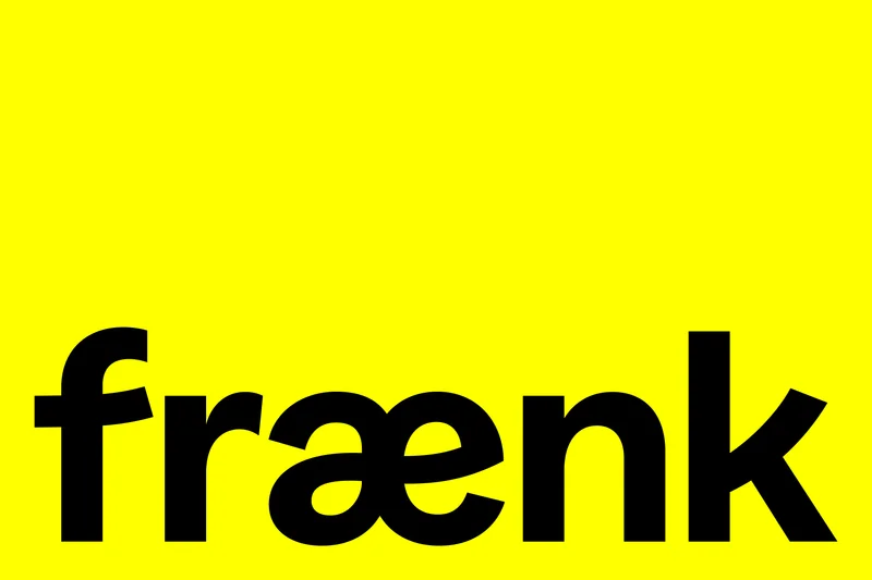 Black lowercase sans-serif typography spelling the word fraenk positioned in the lower corner of a solid yellow background.