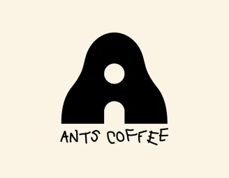 Black graphic logo resembling a curved letter A with an arched cutout above the handwritten text ANTS COFFEE on an off-white background.