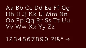 White serif alphabet, numerals, and punctuation glyphs displayed against a solid dark burgundy background.