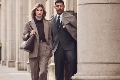 Grace Elizabeth and Aaron Pierre in tailored suits by Hugo Boss for the Fall-Winter 2026 campaign.