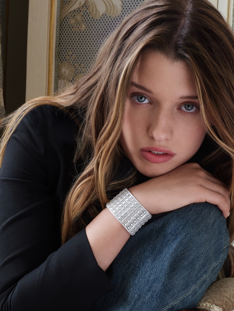 Ever Anderson wearing a wide diamond bracelet and denim for Dior, photographed by Gray Sorrenti.