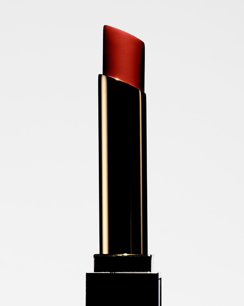 Close-up product shot of a Tom Ford Runway Lip Stylo Matte lipstick in a sleek black and gold case against a clean white background.