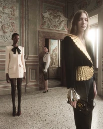 Models posing in an ornate historic interior for Valentino Fireflies campaign photographed by Willy Vanderperre