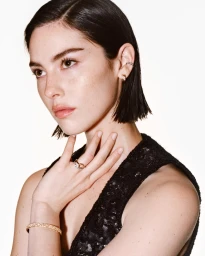Model Lulu Tenney wearing Chanel Coco Crush fine jewellery against a clean white background