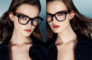 Model Lulu Tenney wearing black optical frames and earrings for Dolce & Gabbana Fall 2025 Eyewear Campaign shot by Gordon Von Steiner.