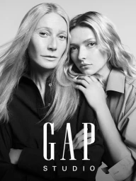Black and white portrait of Gwyneth Paltrow and Apple Martin posing together for the GapStudio fall-winter 2025 campaign.