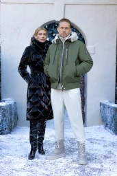Stella Maxwell and Charlie Hunnam in Mackage winter campaign wearing puffer coat and jacket