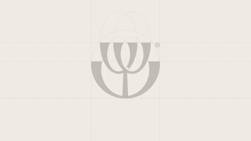 Minimalist geometric brand identity logo design with construction grid lines on light grey background