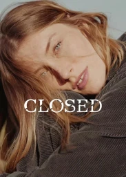 Close-up portrait of a woman resting her head against a dark corduroy jacket for the Closed autumn winter 2026 campaign.