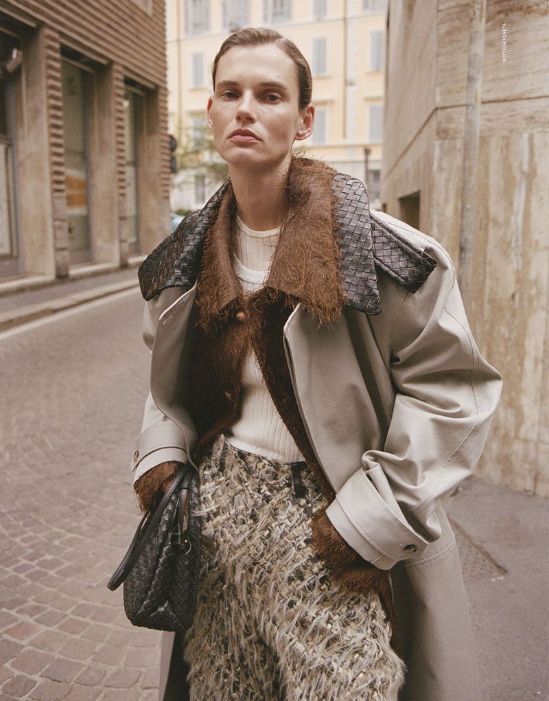 Model Giedre Dukauskaite in an oversized coat on a city street for Love Want Magazine