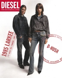 Two models wearing Diesel denim apparel stand against a plain white background for the FW26 campaign.