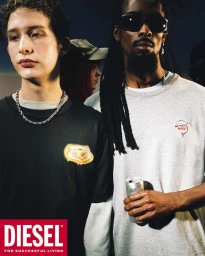 Group of young models in casual streetwear clothing posing for an advertising campaign