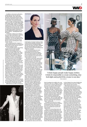 Page layout from WWD featuring multiple fashion photographs, including models in polka dot dresses and portraits.
