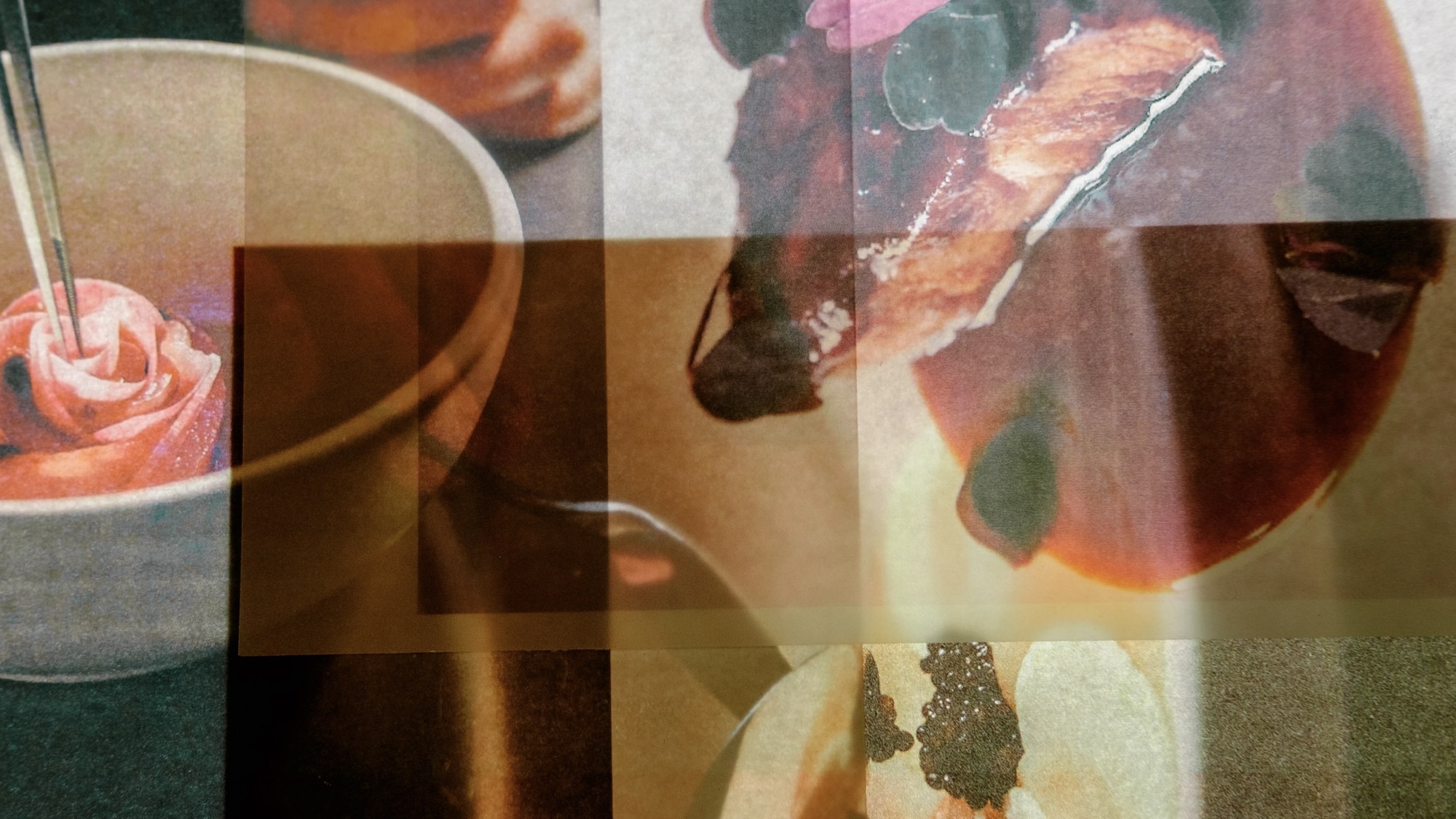 Collage of overlapping food and floral images in earthy brown, amber, and terracotta tones for Alterna brand identity project.