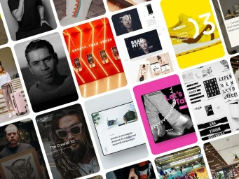 Collage of diverse creative project thumbnails and UI designs featuring portraits and photography by Reny Studio