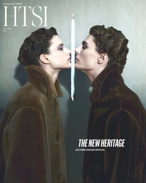 Two models facing each other with a burning candle between them for Financial Times HTSI Magazine