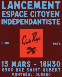 Club Pays brand identity poster featuring bold blue typography on a deep red background with a central orange logo badge.