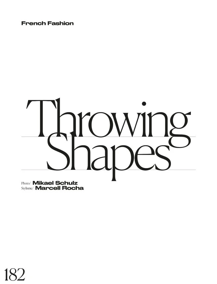 Typography layout featuring large black serif title Throwing Shapes on a plain white background
