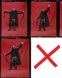 Chiwetel Ejiofor in a black coat holding long fringed scarves against a red backdrop for Esquire UK