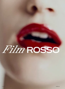 Extreme close-up of a woman's face focusing on glossy red lips with white text reading Film ROSSO across the lower center.