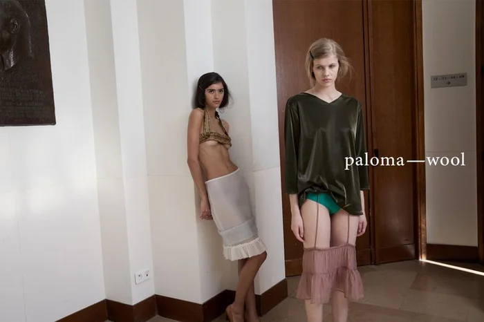 Two female models posing indoors wearing Paloma Wool SS27 collection apparel
