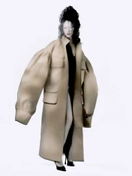 Model Xie Chaoyu in an oversized tan coat against a white seamless background for Numero Netherlands