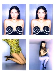 Four-panel editorial photo of actor Inde Navarrette against a light purple wall for W Magazine.