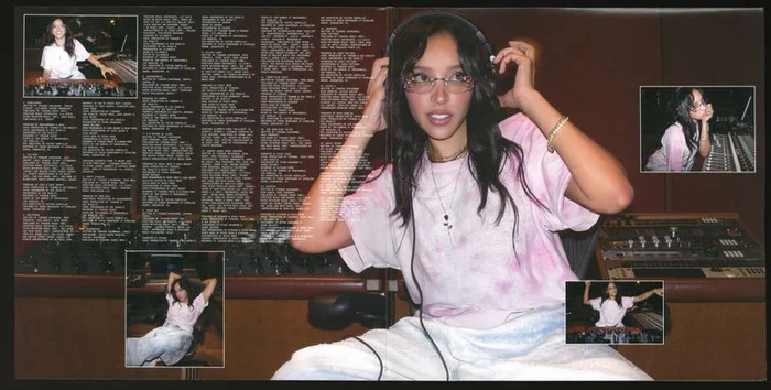 Tinashe wearing headphones and tinted glasses in a recording studio, photographed by Hugo Comte for an album cover