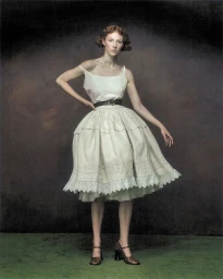 Hunter Schafer wearing a white dress with a black belt against a dark textured background for Elle U.S.
