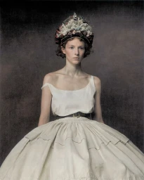 Hunter Schafer wearing an ornate floral headdress, white tank top, and voluminous skirt for Elle U.S.