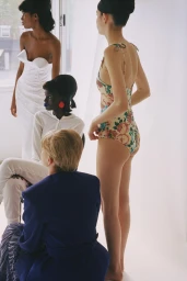 Four models posing in a bright studio for a fashion editorial, captured by Anders Edström for The Face Magazine.