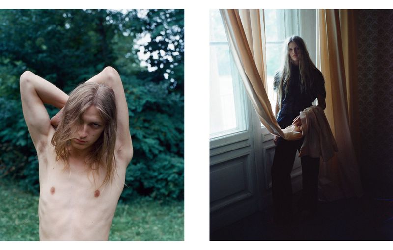 Two-panel fashion editorial image by Senta Simond for Crosscurrent titled Colleen and Allen